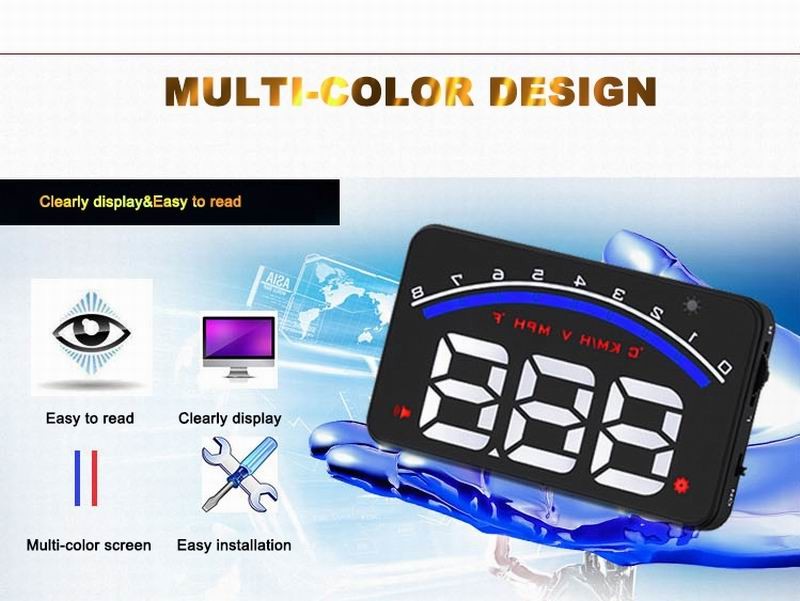 Ouchuangbo Car Head Up Display 3.5 inch Windscreen Projector OBD2 EUOBD Driving Data Display Speed RPM Water
