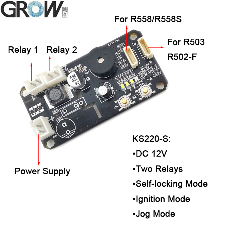 Ks220-S+R503 DC12V Fingerprint Control Board 2 Relays Admin/User Funtion Self-Locking/Jog/Ignition Mode