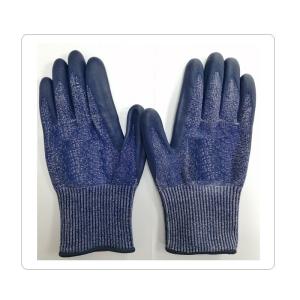 China Heavy Duty Blue HPPE Knit Cut Proof Safety Gloves Foam Nitrile Dipping On Palm wholesale