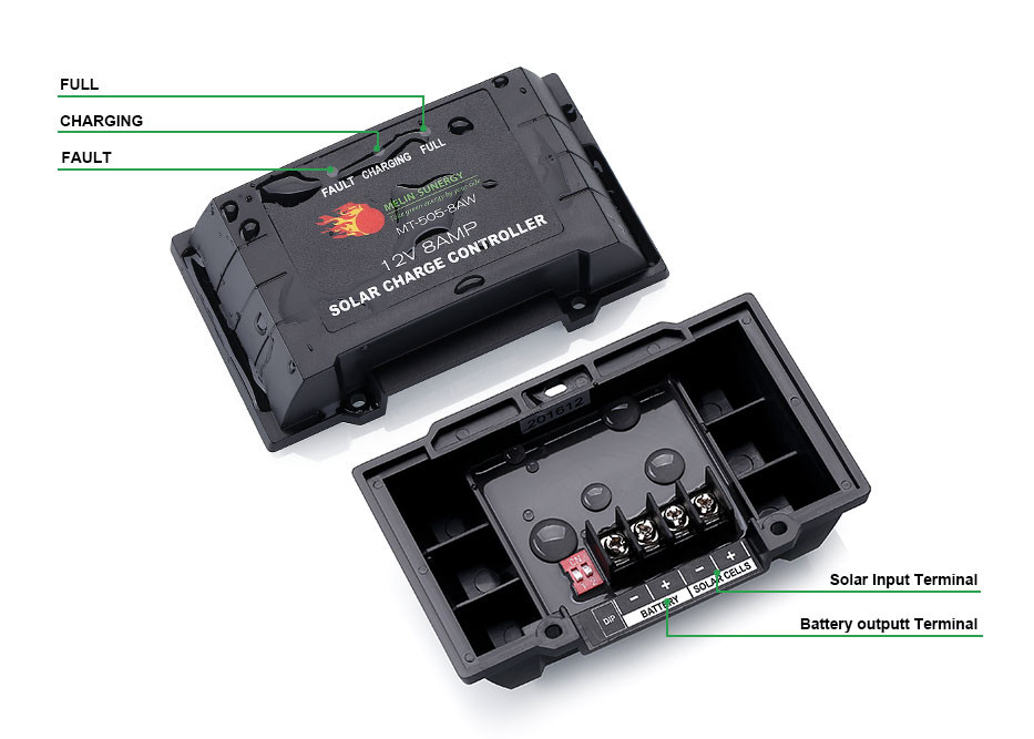 8A 12V 24V PWM Solar Charge Controller IP65 Waterproof Small Solar Charge Controller