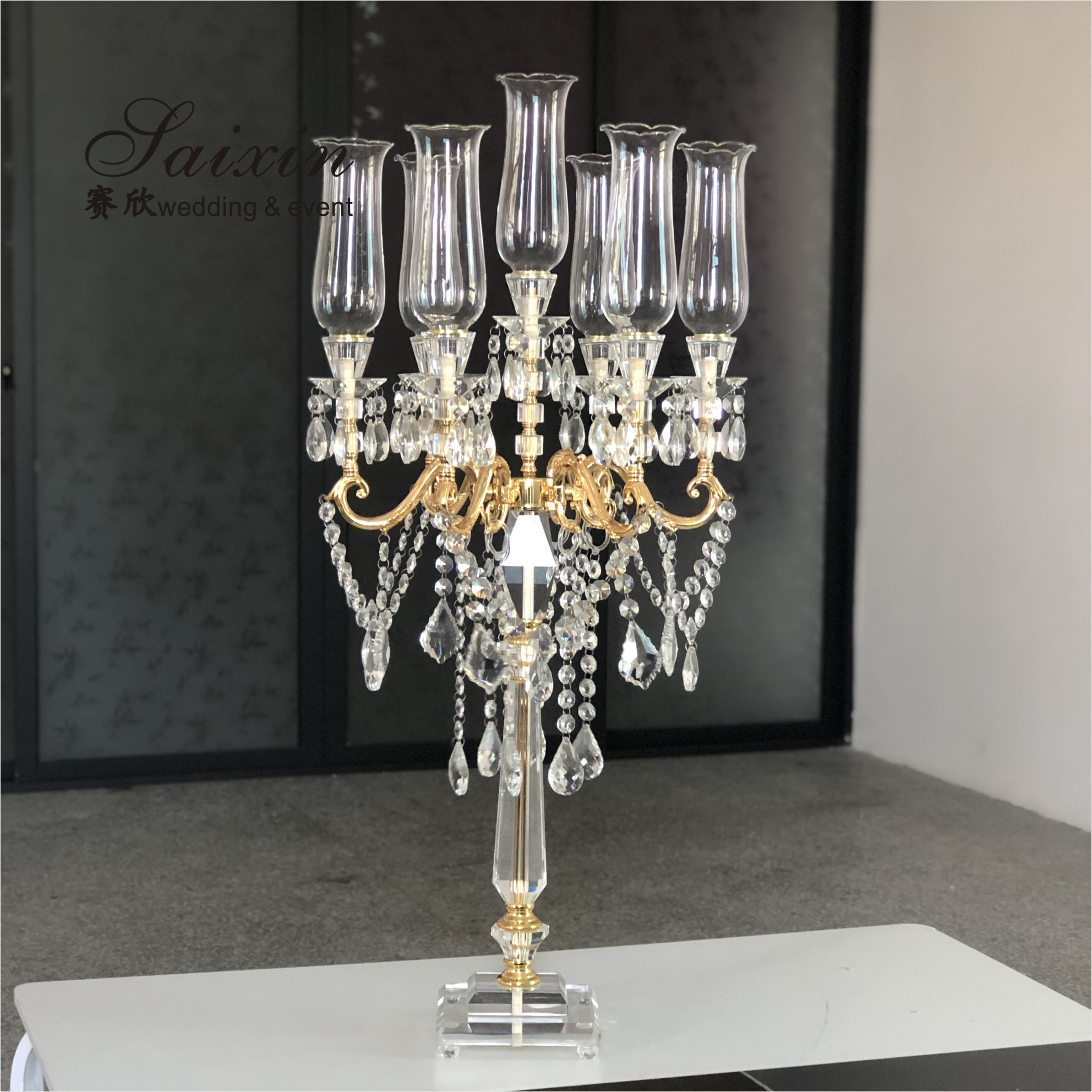 ZT-314 Saixin Gorgeous tall wedding 7 arms beaded crystal candelabras