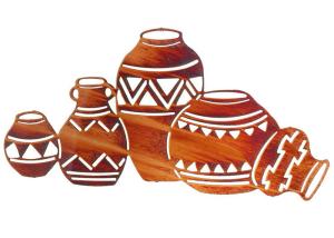 China Contemporary Interior Metal Wall Sculpture Natives Pottery shape Rusty Finish wholesale