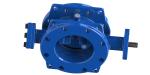 Blue Double Flanged Ductile Iron Double Eccentric Butterfly Valve