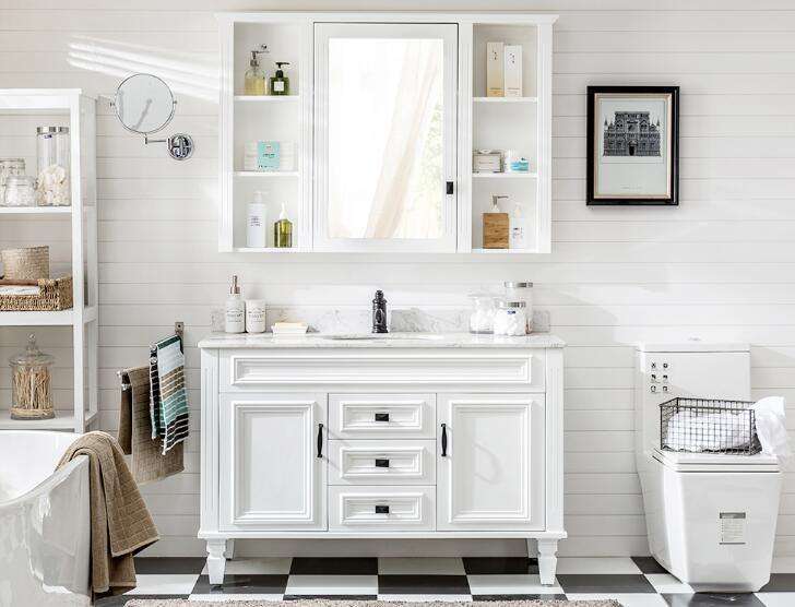 YALIG Simply White Slab Lacquer Cherry Coffee Sheen Stain Shaker Under Bathroom Cabinet
