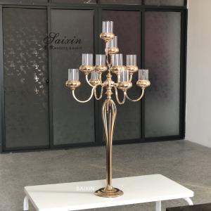 China Circle Metal And Crystal Candelabra 10 Arms 3 Arm Gold Wedding Centerpieces wholesale