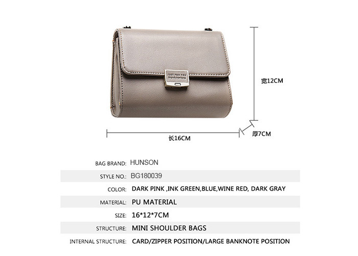 Classy Women Mini Chain Shoulder Bag Pu Leather Material 16 * 12 * 7cm With Buckle