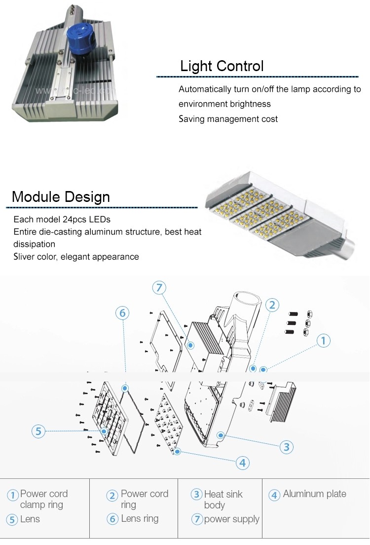 High Luminance IP67 180w LED Street Light For Outdoor Newest Design Aluminum Shell