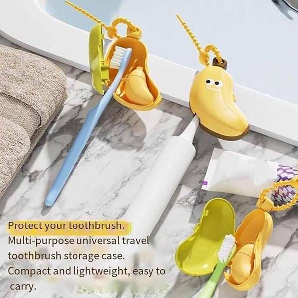 Banana-Shaped Toothbrush Cover And Silicone Toothpaste Travel Container Set – Cute Portable Travel Toothbrush Holder + Leak-Proof Toothpaste Tube Case