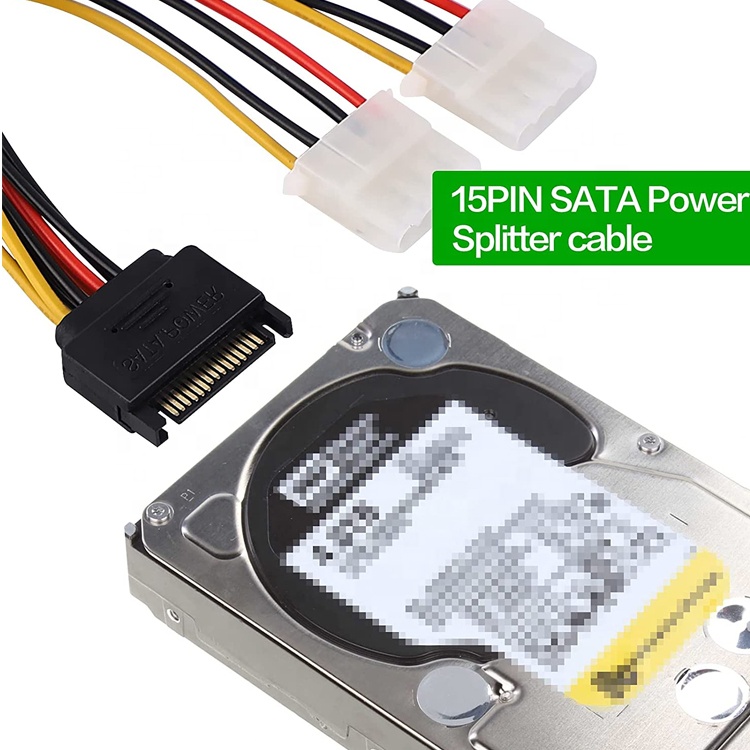 Sata 15 Pin Male to Dual Molex 4 Pin Lp4 IDE Female Hard Drive Power Y Adapter Converter Cable for HDD SSD
