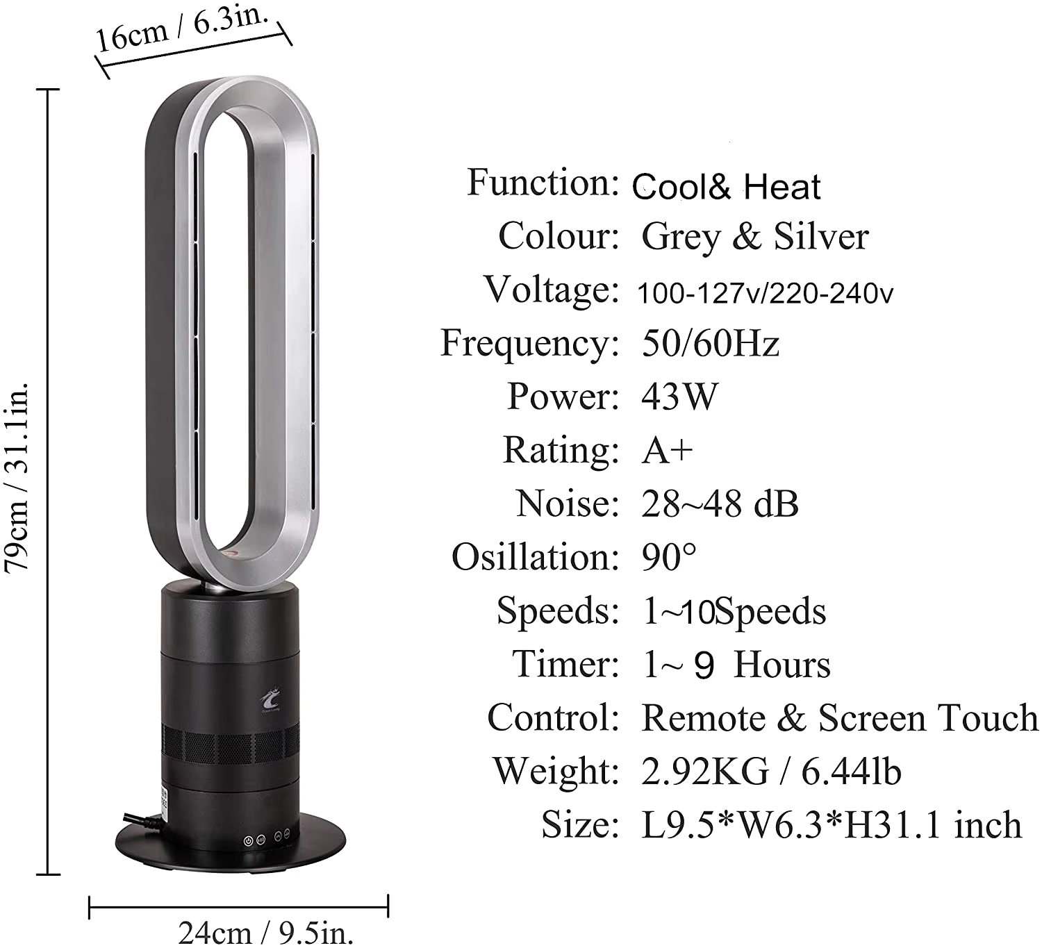 9 HOURS House Swing Function Bladeless Fan Tower FAN for Pedestal Fans