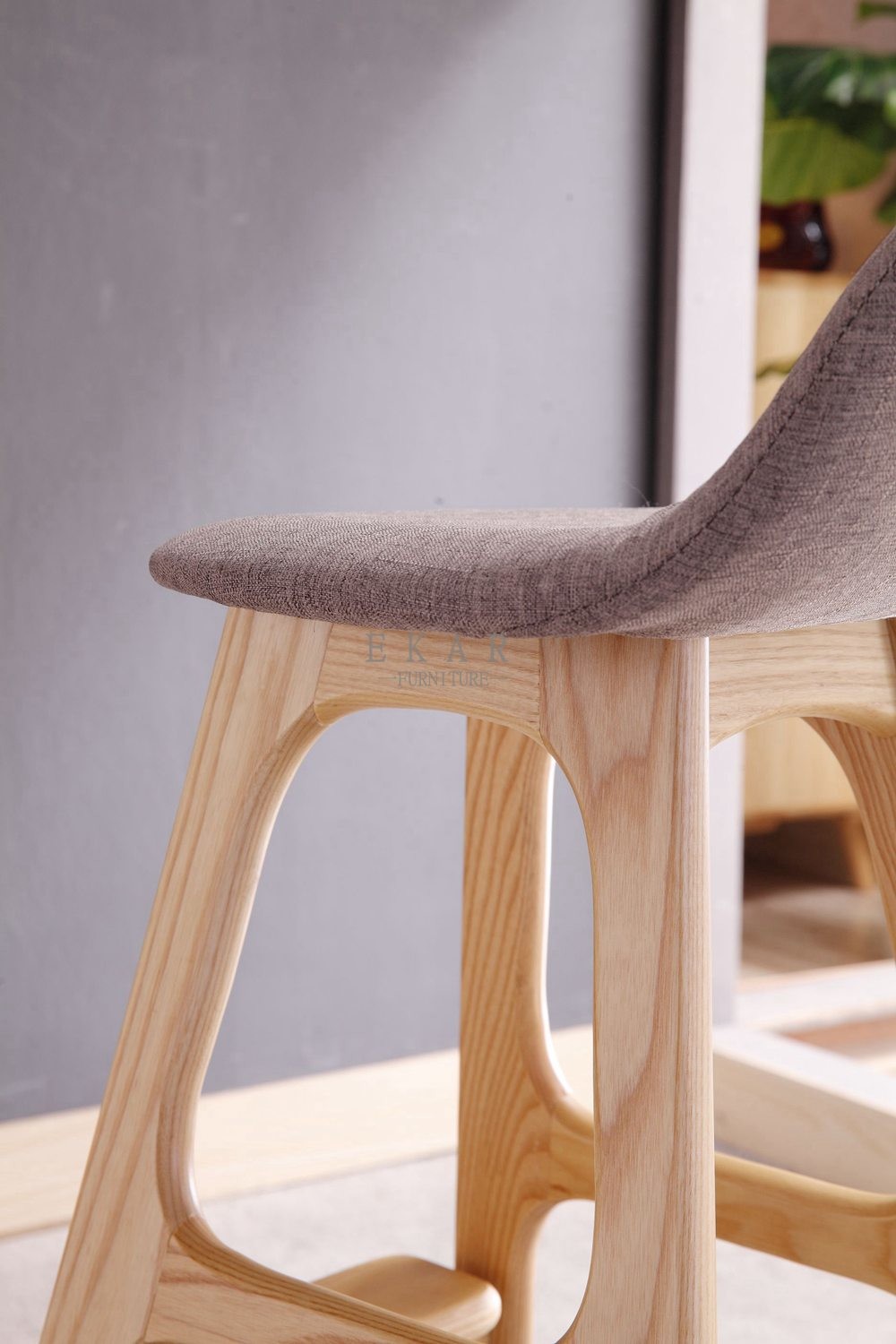 Ash Wood Fabric Modern High Wooden Bar Chair