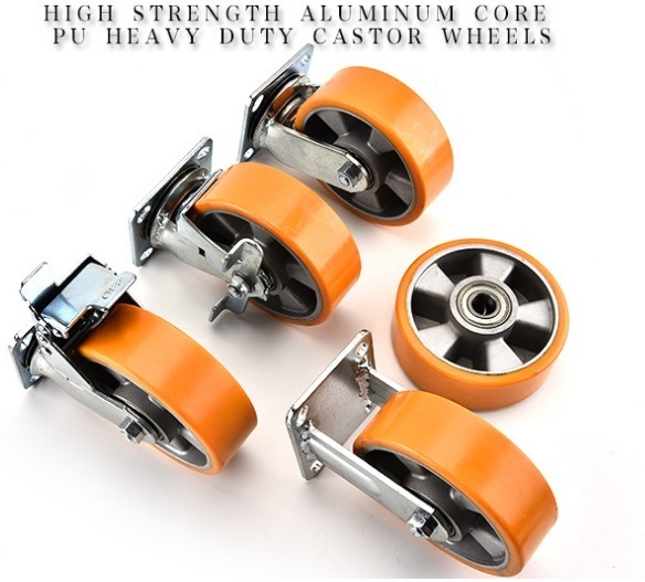 High Quality Heavy Duty Aluminium Core PU Caster with Brake