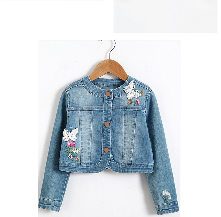 Modern Design Embroidery Jeans Jacket For Girls , Spring Girls Jeans Coat