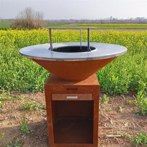 China Outdoor Weathered Corten Metal Fire Pit With Grill Table BBQ Charcoal Grill CE wholesale