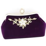 Purple Velvet Fabric Evening Clutch Bag For Women Flora Diamond Decoration OEM
