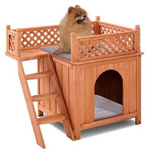 China Puppy Dog Wooden Pet House Shelter With Stairs Balcony Indoor Outdoor wholesale