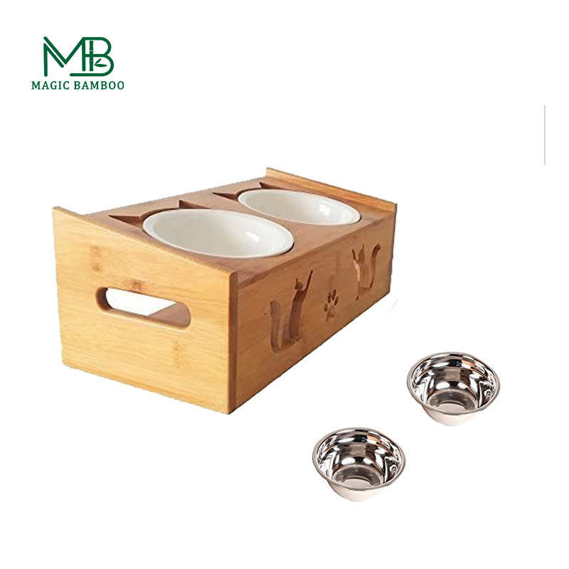 Natural Pet Elevated Raised Stand Diner Feeder with 2 Removable Ceramic Bowls Direct