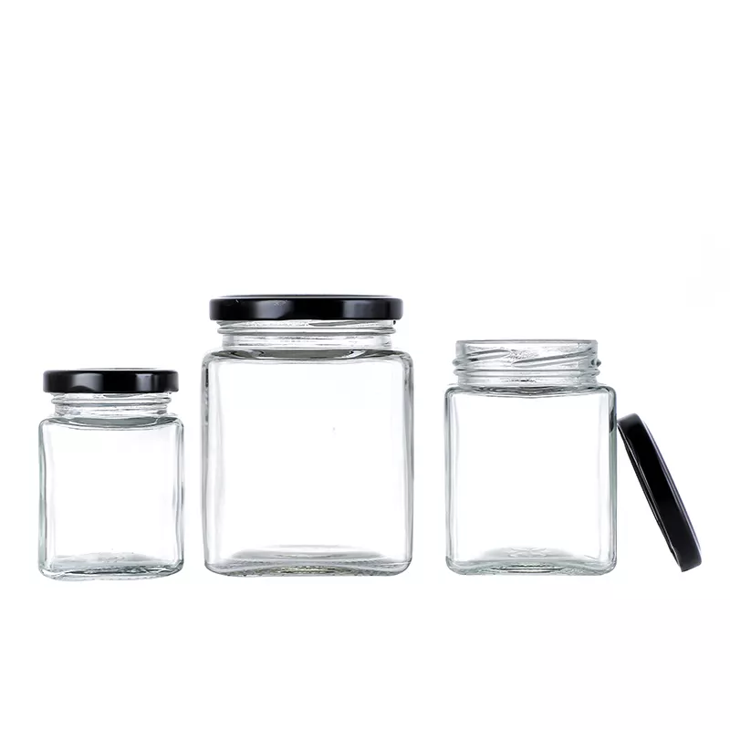 Customized Small Square Glass Jars for Jam and Sauce Storage 200ml 250ml 500ml 750ml