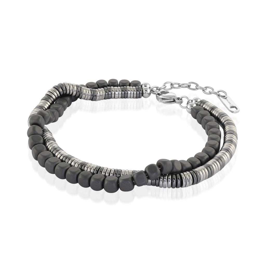 7.5 Inch Stainless Steel Bangle Classic Men's Black Leather Bracelet
