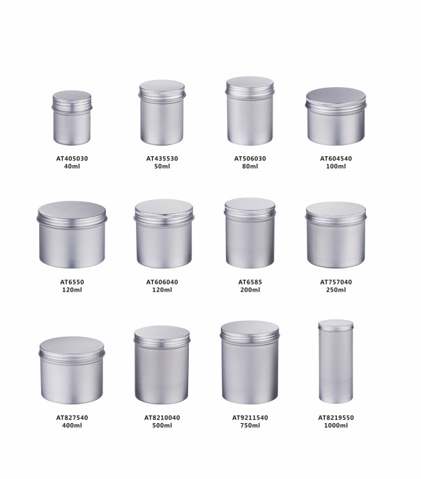 40ml-1000ml Aluminium Tin Containers Round Silver Aluminum Tin With Lid Screw