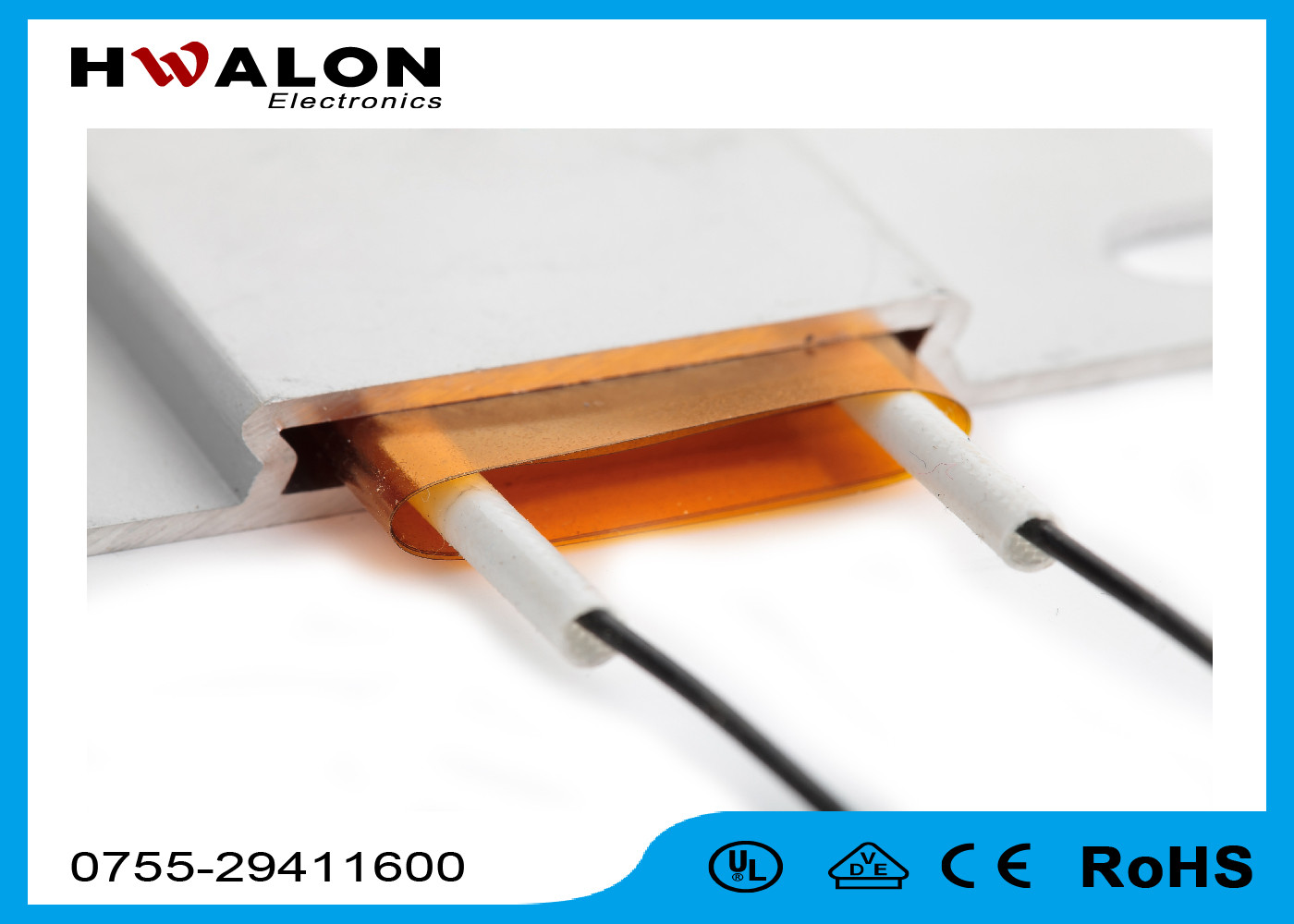 24V/DC 50w PTC Heating Element Kapton Film Custom Length With Aluminum Shell