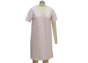 Natural 100 Cotton Short Sleeve Nightgown , V Neck Night Dress For Womens