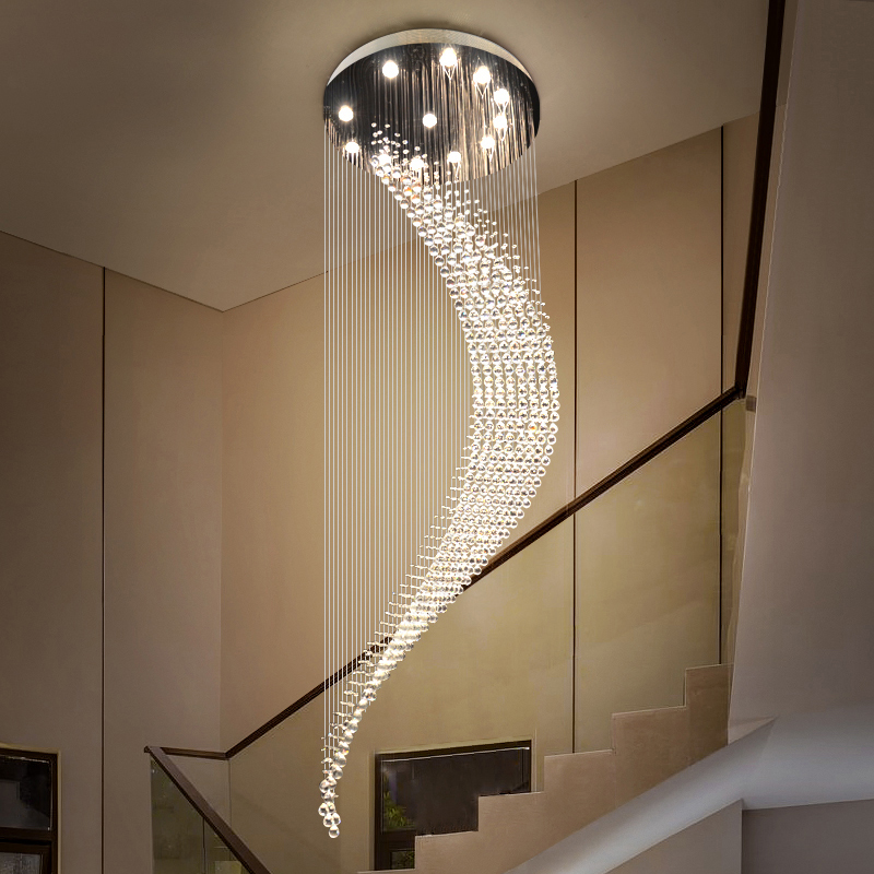 Long Staircase Crystal Chandelier LED Modern Lamp Luxury Spiral Hanging Light(WH-NC-38)