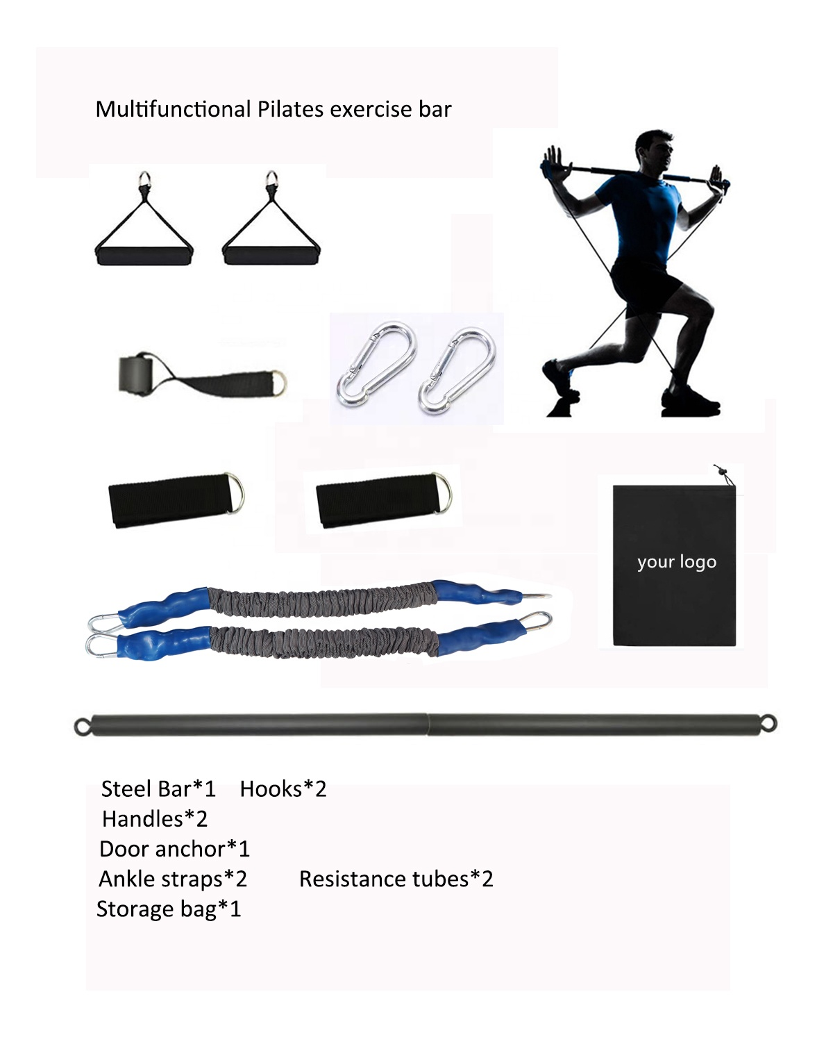 custom 10lbs Pilates Exercise Bar Kit Adjustable Portable For Women