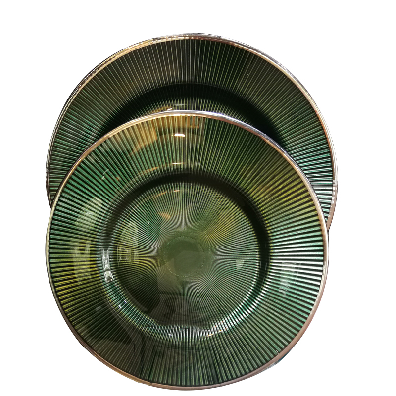 Golden Color Dessert Glass Charger Plates , Decorative Charger Plates For Wedding