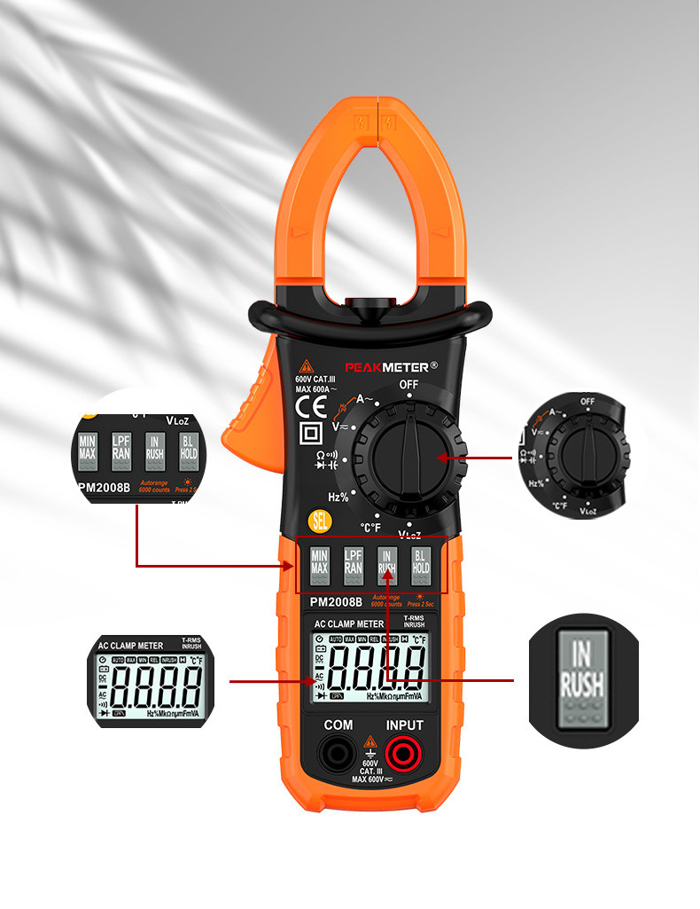 AC Digital CLamp Meter With Ammeter , Voltmeter , Ohmmeter And Backlight Current Measurement