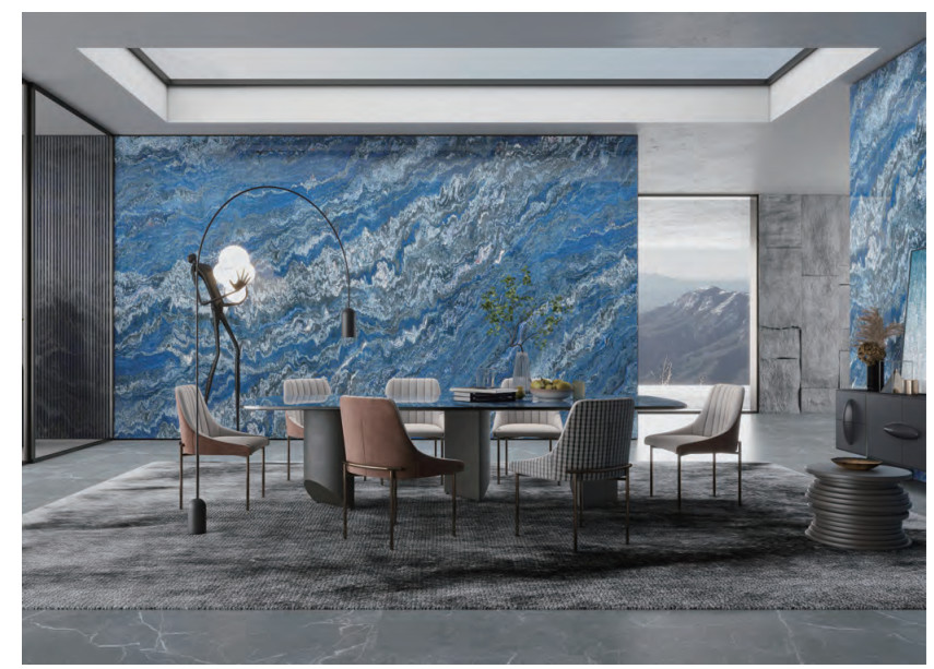 Dry Grain Glaze Sky Blue Slab Tile For Coffee Shop Acid Resistant