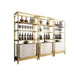 Kitchen Golden Stainless Steel Wine Cabinet Display Shelving Customized