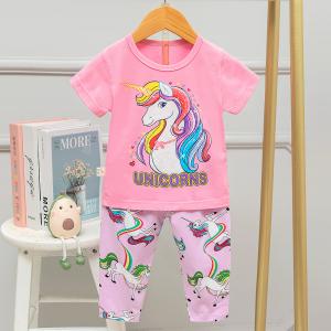 China Colorful Kids Sleeping Suits Short Sleeve soft skin friendly Cute Unicorn Pajamas wholesale