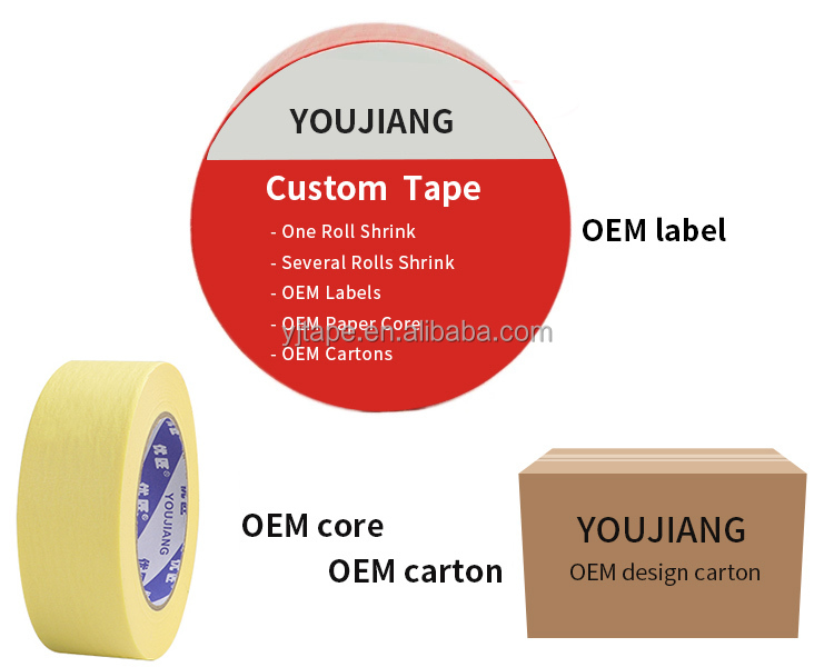 High Tack Crepe Natural Rubber Wall Decoration Painting Masking Tape Heat Resistant Custom