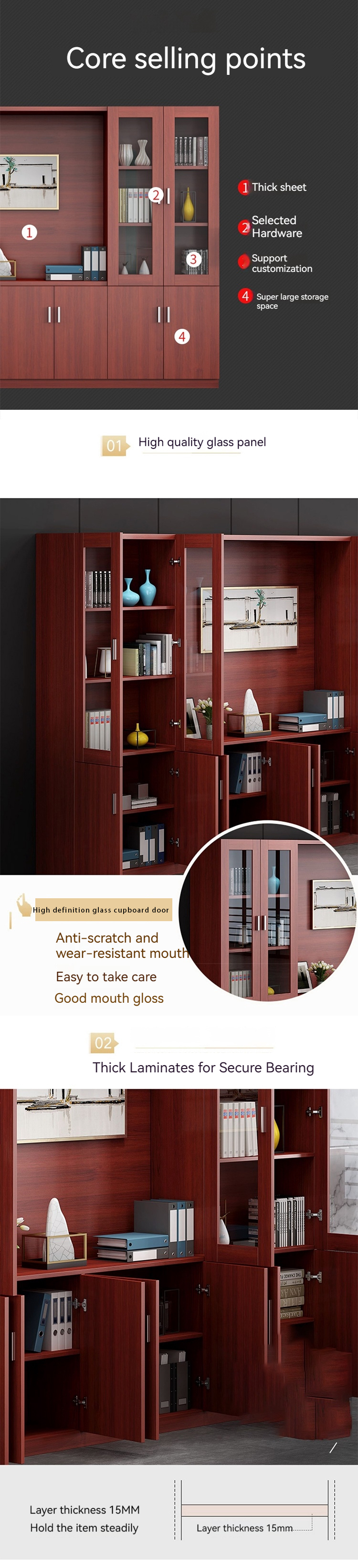 Stylistic Wooden Office Bookcase File Data Cabinet for Commercial Storage and Display