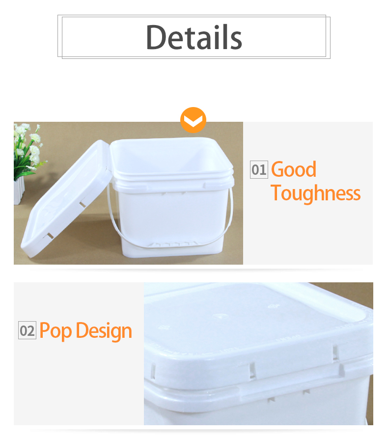 Customized Printing Injection Moulding Square Plastic Bucket With Lid White Logo Design