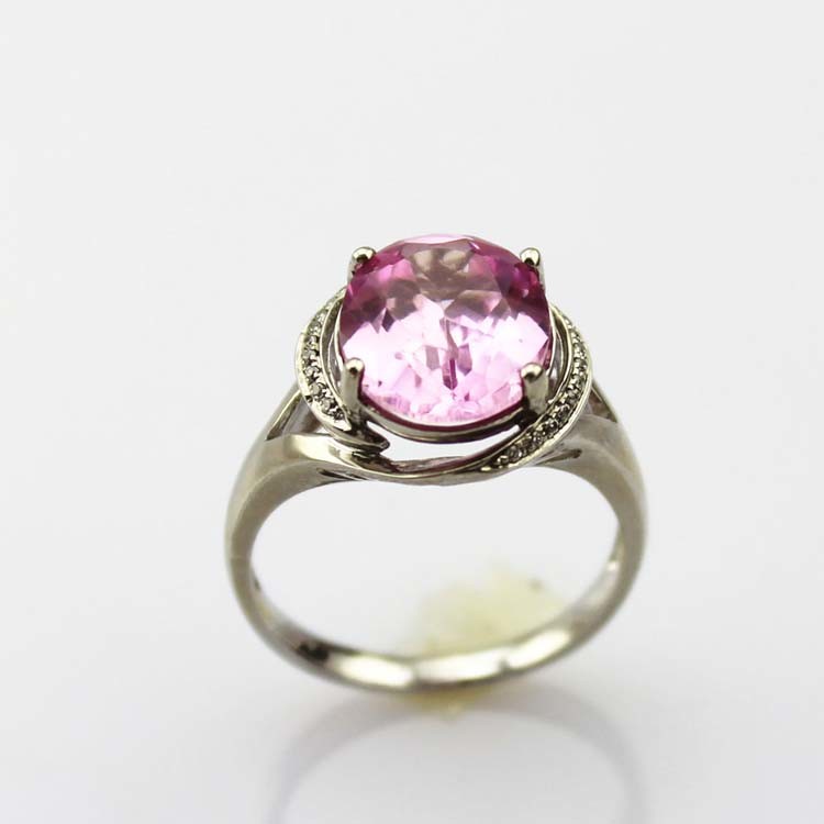White Gold Plated 925 Silver with 9mmx11mm Pink Cubic Zirconia Ring(R166)