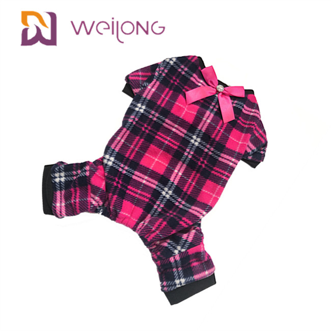 Warm Poly Fleece Dog Pajamas Customizable Bow for Autumn and Winter