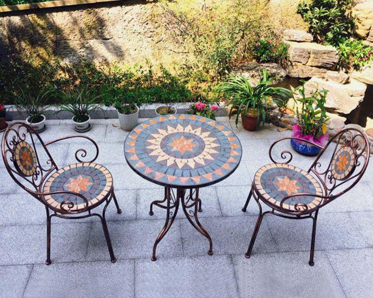 Outdoor Patio Garden Bistro Iron Frame Nordic Antique 2 Seater Dining Table and Chair