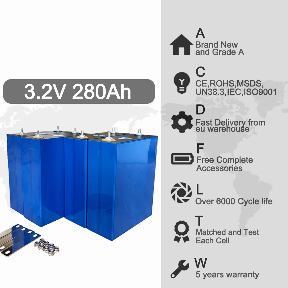 Low Self Discharge Lifepo4 Prismatic Cells Battery 280Ah 3.2V 304Ah For Solar System