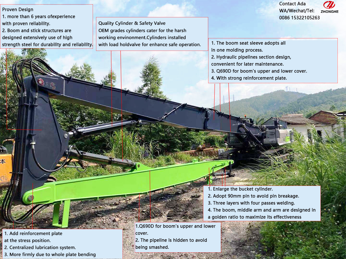 High Reach Demolition Equipment Boom Arm Multi Functional Excavator Boom
