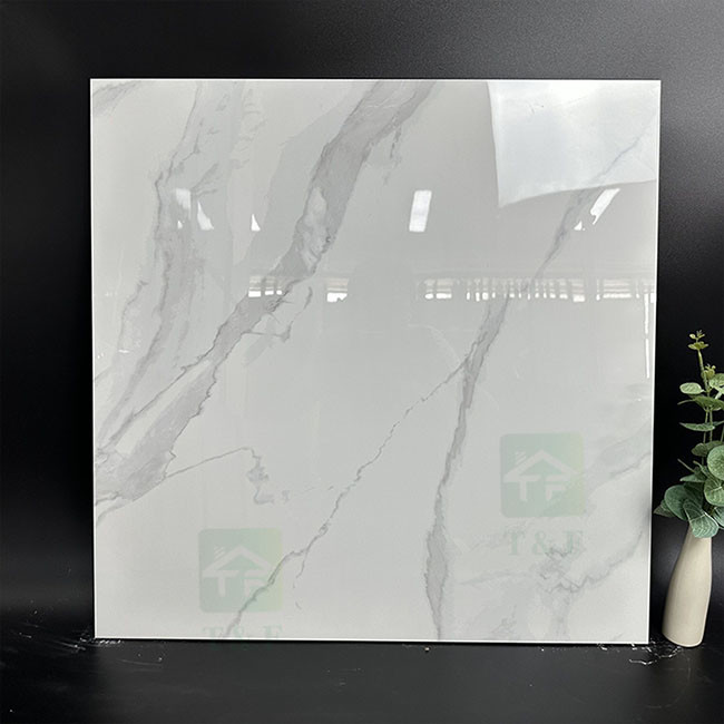White Marble Look High Glossy Porcelain Floor Tiles 60x60cm Anti - Fouling