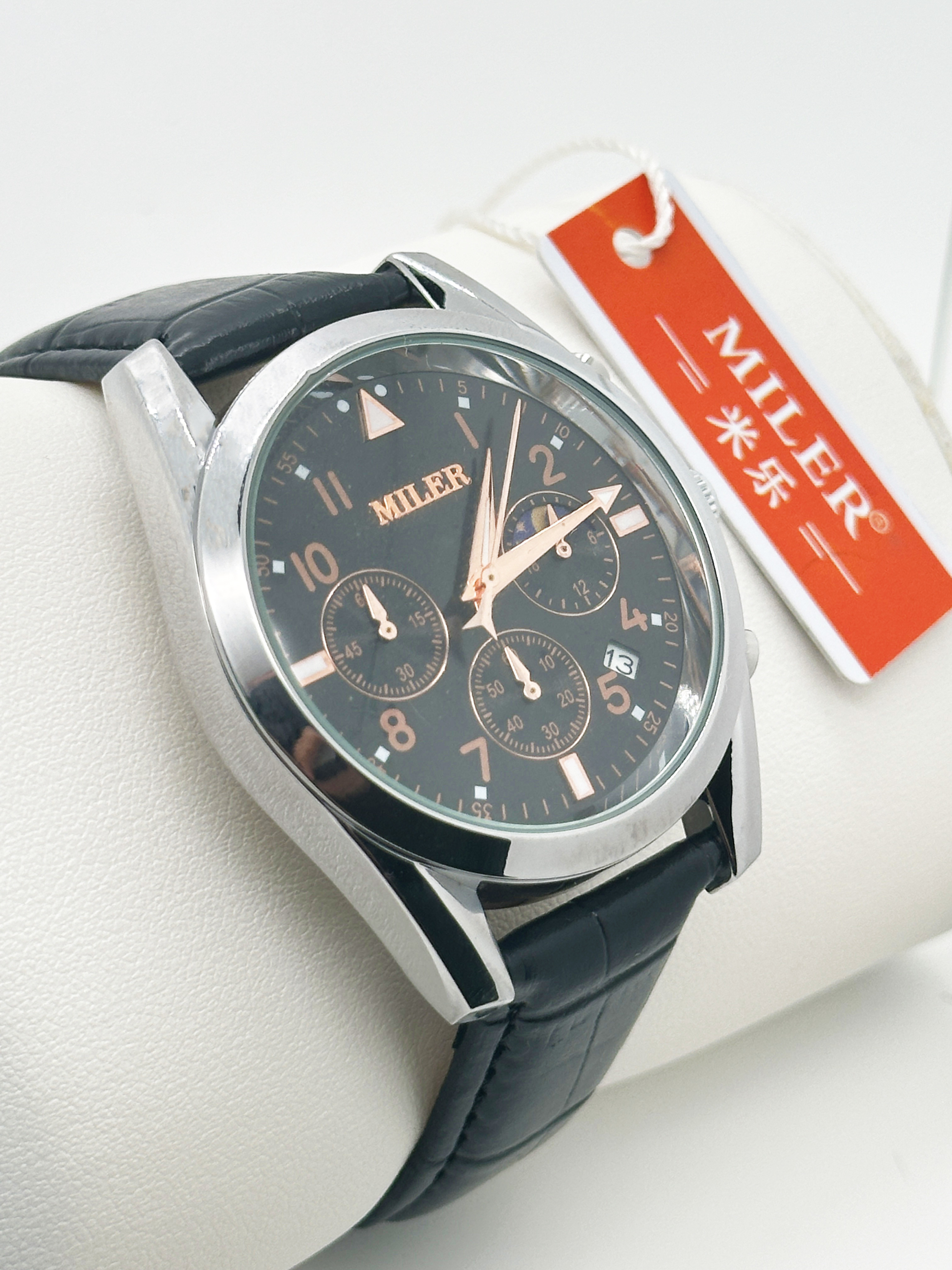 OEM Round Leather Wrist Band Watch Gift Quartz Watch Customized