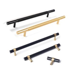 China Aluminium Brass T Bar Handles Black Gold for Kitchen 195mm 225mm 385mm Length wholesale