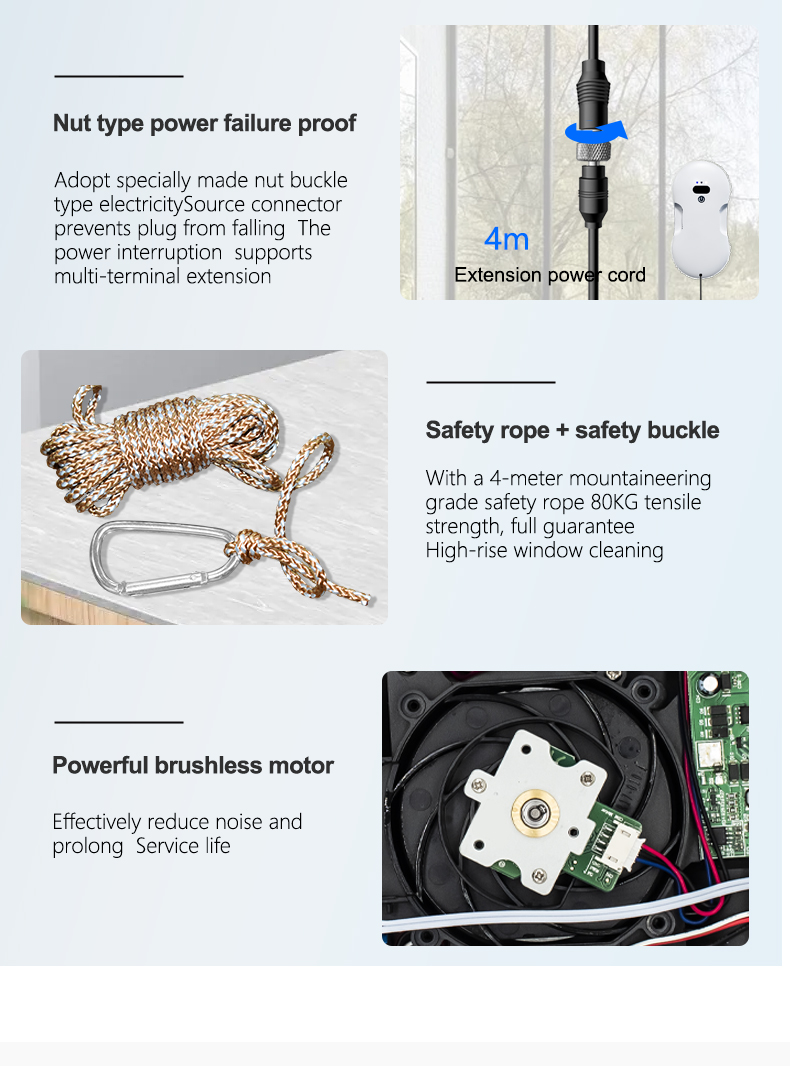 Convenient Remote Control Household Electric Window Cleaning Robot with 4m Safety Rope