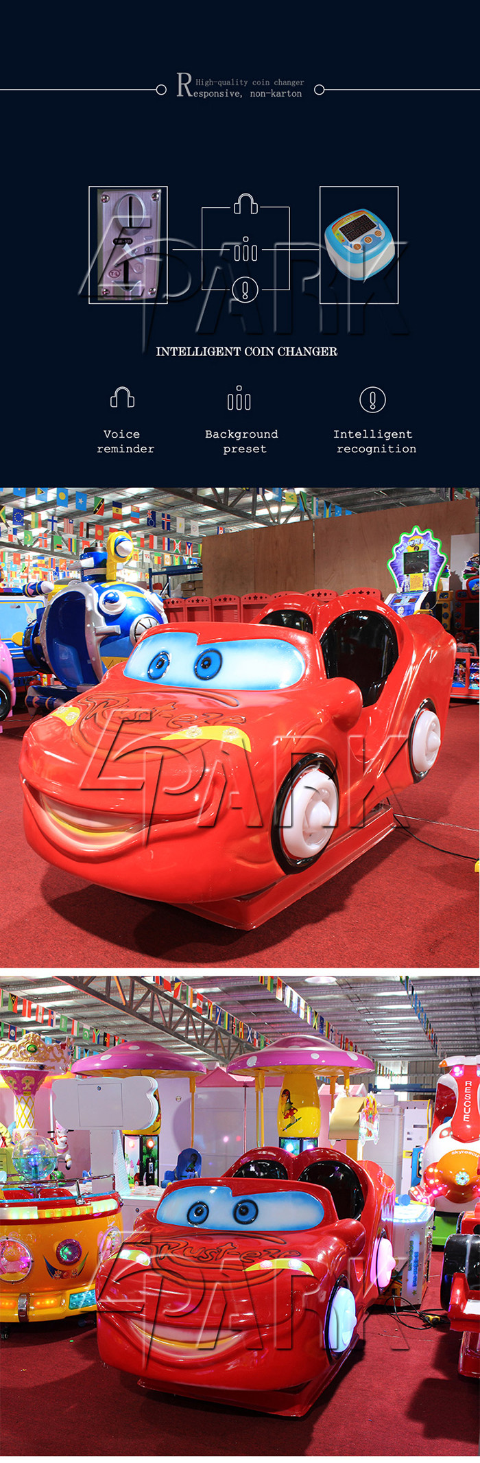 Fiberglass Double Players Kids Ride Moving Car Mobilization Game Machine