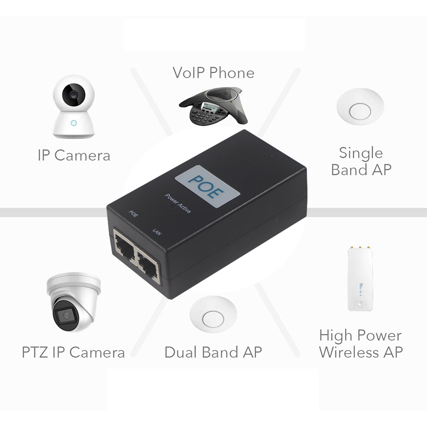 10/100/1000Mbps 12V 24V 48V Passive Poe Injector Ip Camera Poe Injector