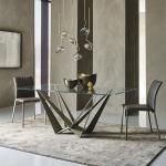 Modern Tempered Glass Dining Table , French Style Stainless Steel Dining Table