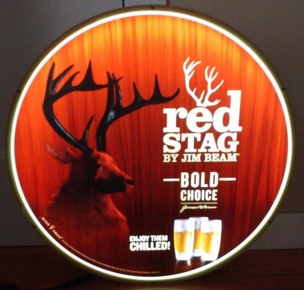 Quality Jim Beam Red Stag Whiskey Led Light Up Sign Buck Deer Game Room Man Cave for sale