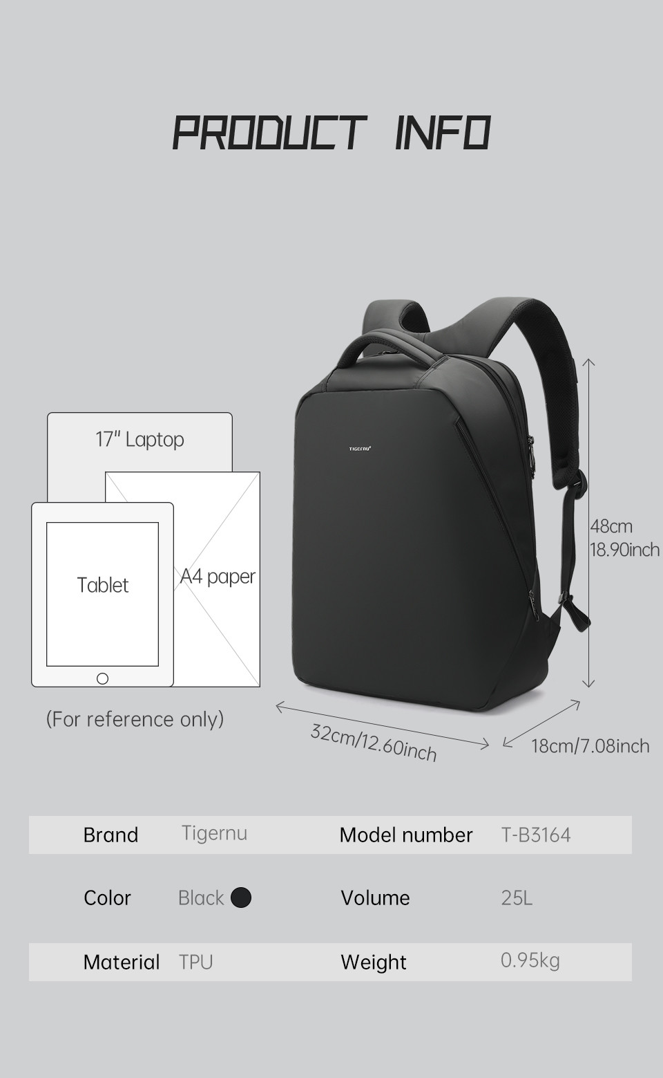 Double Layers Zipper Travel Laptop Backpack Office Computer Bag 35 Litre